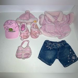 Build A Bear Clothes Lot.Pink outfit with Jacket,Cap,Jeans,shoes,John Deere Hat
